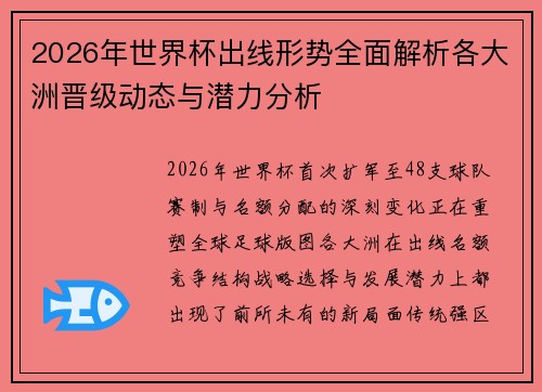 2026年世界杯出线形势全面解析各大洲晋级动态与潜力分析