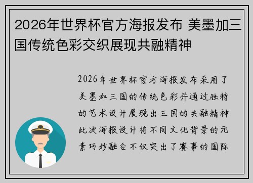 2026年世界杯官方海报发布 美墨加三国传统色彩交织展现共融精神